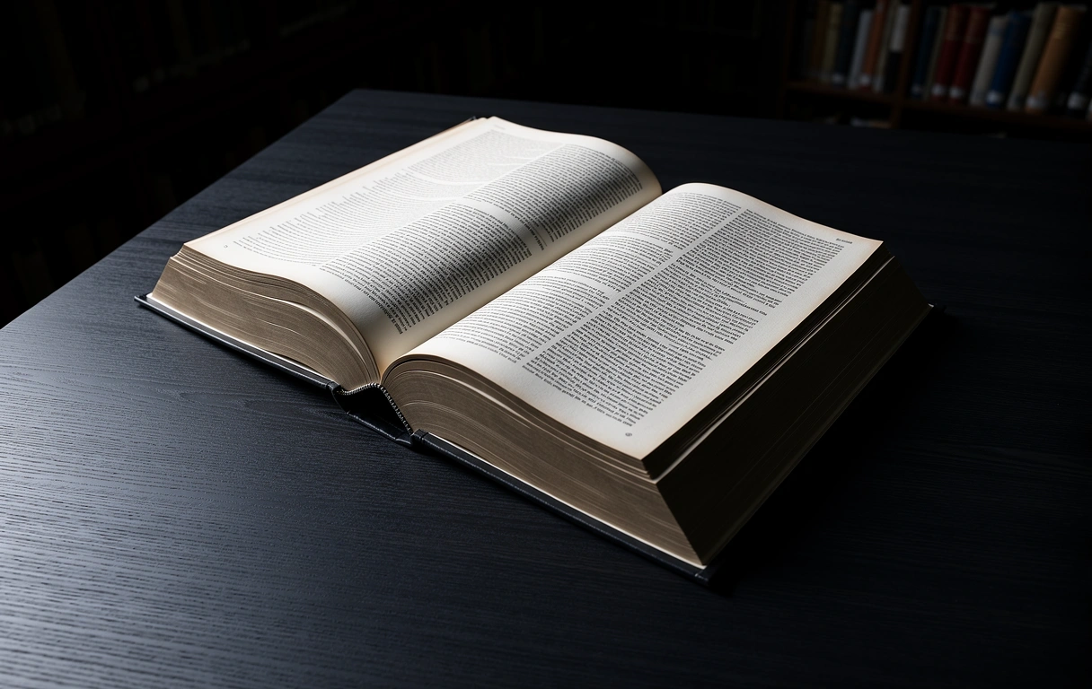 An open book on a dark surface